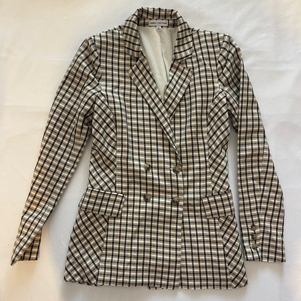 Express x Negin Mirsalehi Plaid Double Breasted Blazer XS Preppy Career Chic - Picture 10 of 10